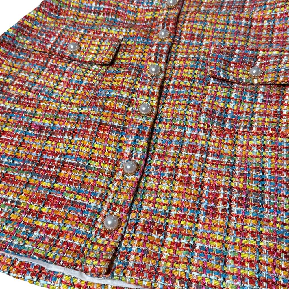 Song Of Style Lyric Mini Skirt Womens Small Rainbow Tweed Pearl Button - Picture 5 of 10
